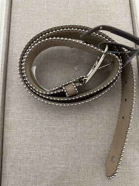 Women New Vince Camuto Taupe  Belt with Silver Beaded Edge